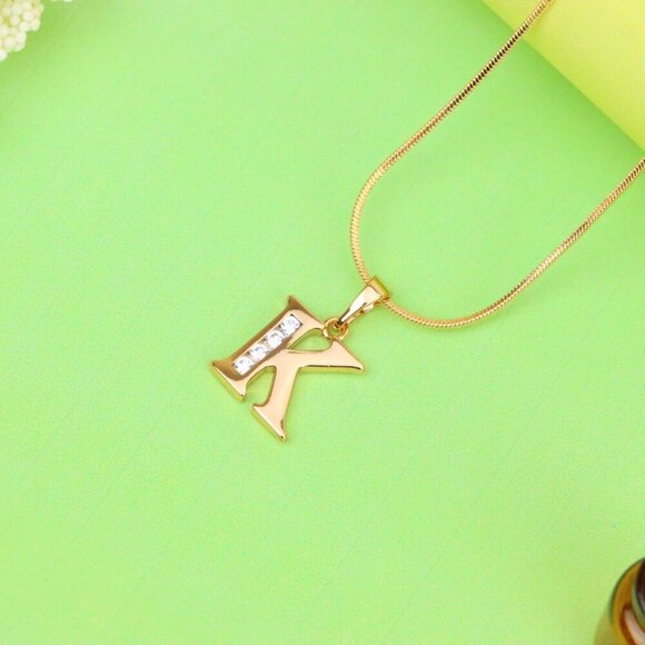 "Rose Gold Letter K Pendant with Crystals – 18K Gold Plated Charm, XPPT1360 - Picture 3 of 13